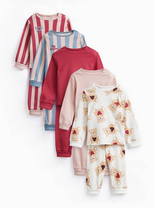 Bear & Stripe Prints Pyjamas 5 Pack 3-6 months